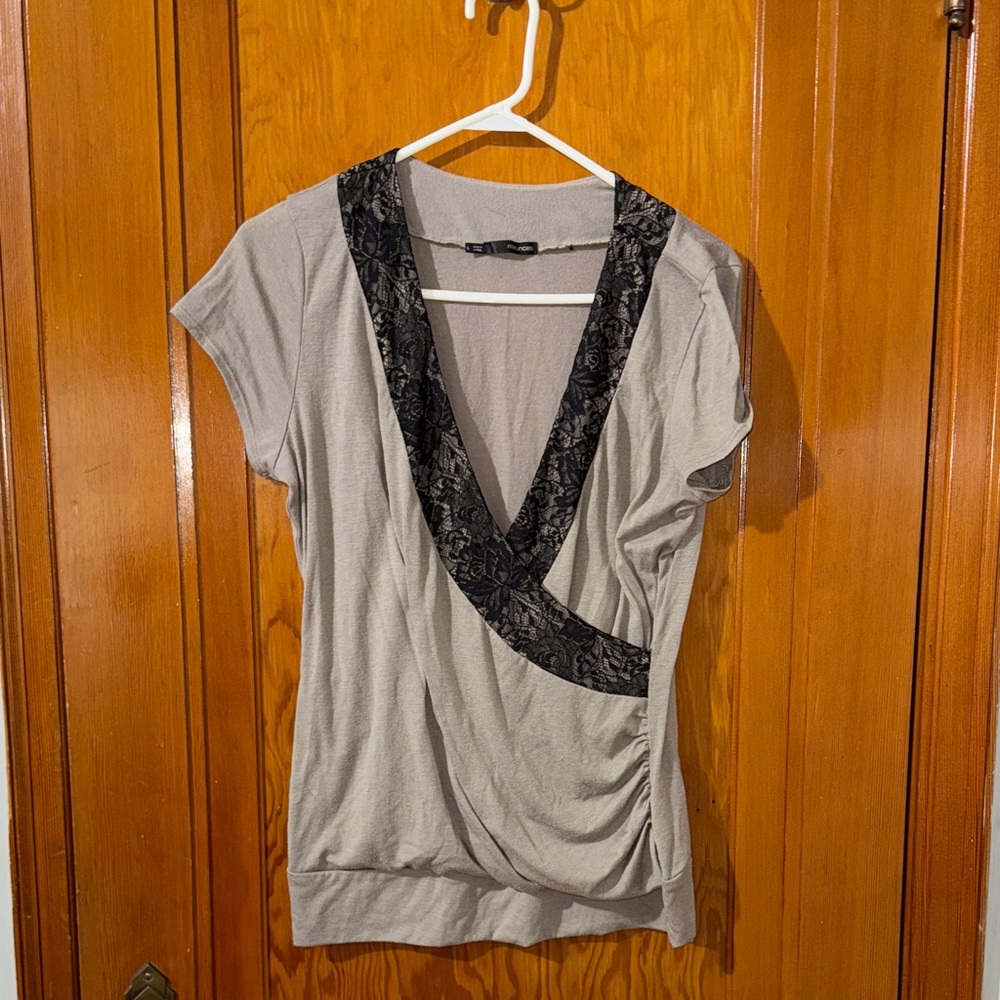 Maurices  Brown .V-Neck Blouse with Black Lace